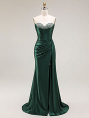 Sparkly Mermaid Strapless Corset Ruched Long Prom Dress