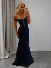 Sparkly Off the Shoulder Mermaid Corset Long Prom Dress