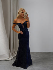 Sparkly Off the Shoulder Mermaid Corset Long Prom Dress