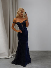 Sparkly Off the Shoulder Mermaid Corset Long Prom Dress