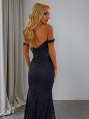 Sparkly Off the Shoulder Mermaid Corset Long Prom Dress