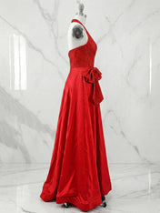 Sparkly Red A-Line Corset Prom Dress with Statement Bow