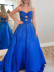 Sparkly A Line Cut Out Sweetheart Long Prom Dress with Beading