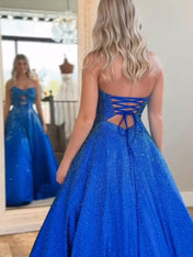Sparkly A Line Cut Out Sweetheart Long Prom Dress with Beading