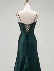 Sparkly Satin Mermaid Long Corset Prom Dress with Beading