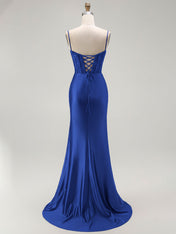 Sparkly Satin Mermaid Long Corset Prom Dress with Beading