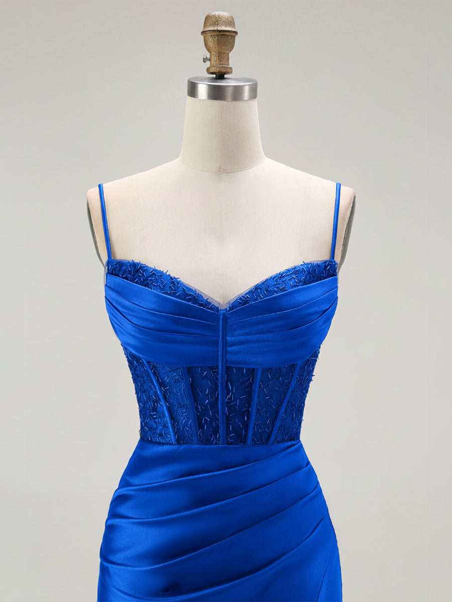 Sparkly Satin Mermaid Long Corset Prom Dress with Beading