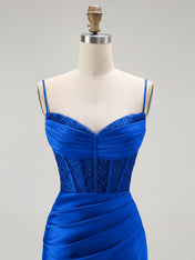 Sparkly Satin Mermaid Long Corset Prom Dress with Beading