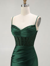 Sparkly Satin Mermaid Long Corset Prom Dress with Beading
