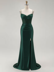 Sparkly Satin Mermaid Long Corset Prom Dress with Beading