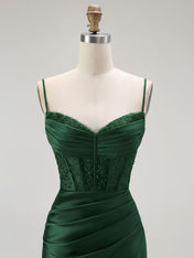 Sparkly Satin Mermaid Long Corset Prom Dress with Beading