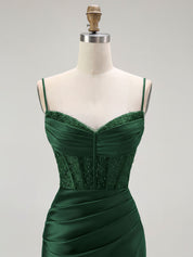 Sparkly Satin Mermaid Long Corset Prom Dress with Beading