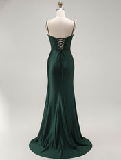Sparkly Satin Mermaid Long Corset Prom Dress with Beading
