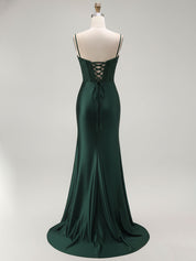 Sparkly Satin Mermaid Long Corset Prom Dress with Beading