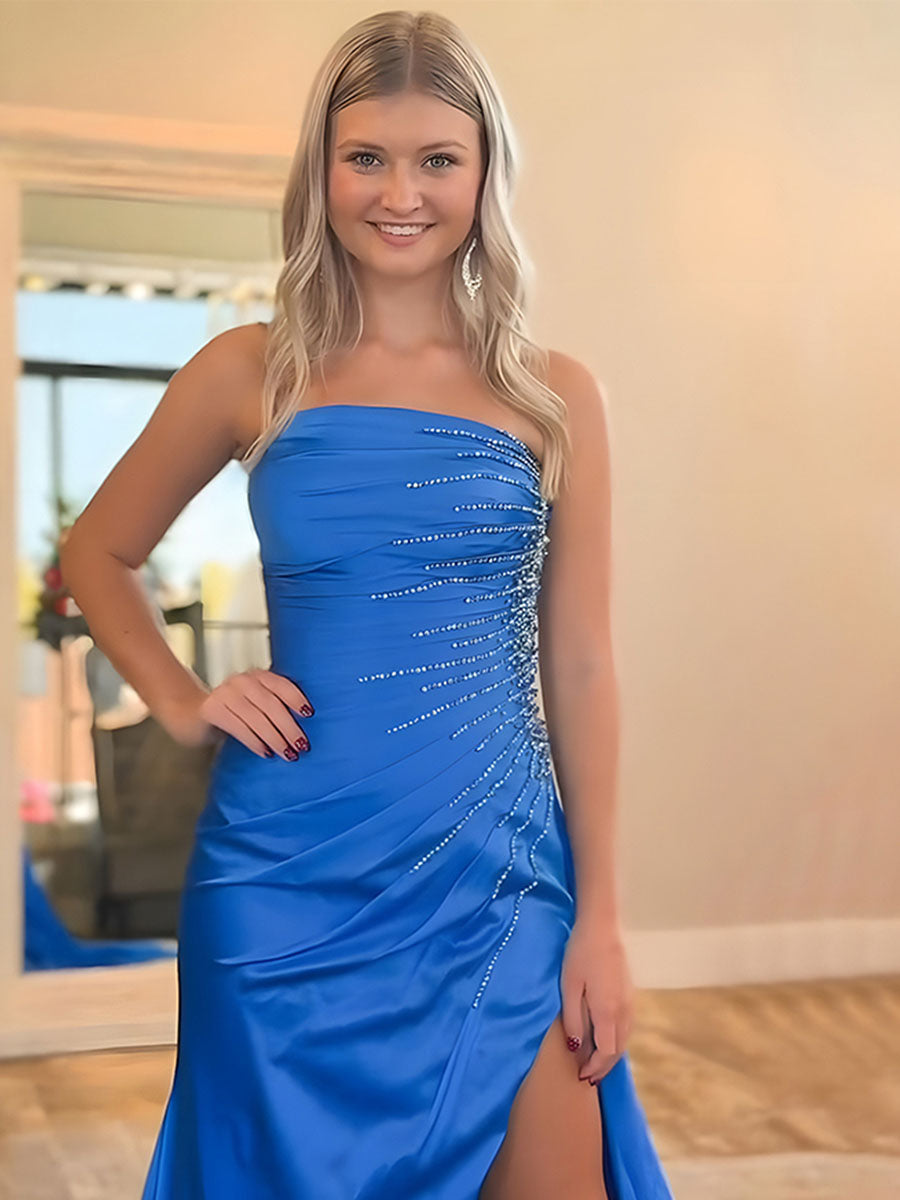 Sparkly Strapless Mermaid Beaded Long Prom Dress with Cape