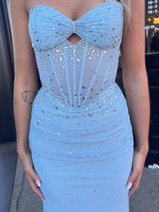 Sparkly Strapless Sheer Beaded Corset Bodice Prom Dress