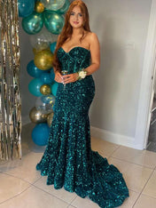 Sparkly Strapless Sweetheart Mermaid Sequined Prom Dress