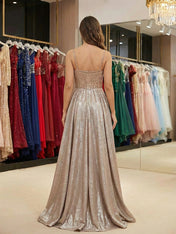 Sparkly Sweetheart Champagne Beaded A-Line Prom Dress