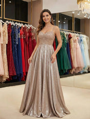 Sparkly Sweetheart Champagne Beaded A-Line Prom Dress