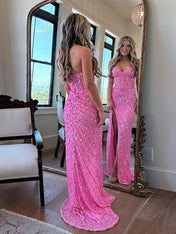 Sparkly Sweetheart Mermaid Sequins Long Prom Dress with Slit