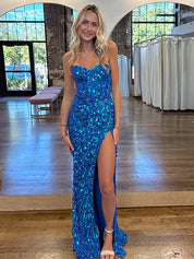 Sparkly Sweetheart Mermaid Sequins Long Prom Dress with Slit