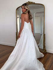Sparkly Beaded Strapless Sweetheart Long Corset Prom Dress with Bow