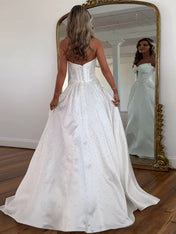 Sparkly Beaded Strapless Sweetheart Long Corset Prom Dress with Bow