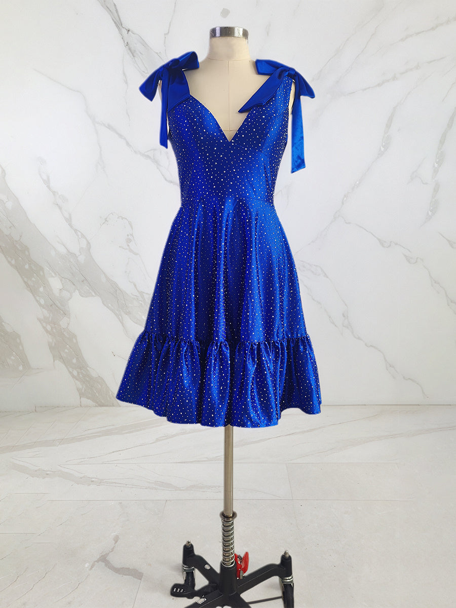 Dreamylily Women Sparkly Royal Blue A Line Short Beaded Homecoming Dress Dreamylily Women Sparkly Royal Blue A Line Short Beaded Homecoming Dress