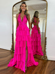 Sparkly A Line Tiered Beaded Corset Long Prom Dress with Slit