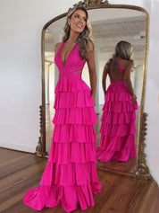 Sparkly A Line Tiered Beaded Corset Long Prom Dress with Slit