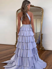 Sparkly A Line Tiered Beaded Corset Long Prom Dress with Slit