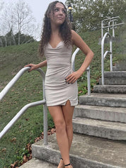 Sparkly Apricot Tight Short Beaded Homecoming Dress with Slit