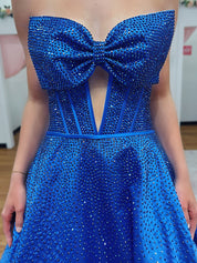 Sparkly Beaded Strapless Sweetheart Long Corset Prom Dress with Bow