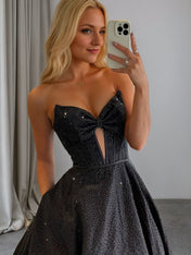 Sparkly Beaded Strapless Sweetheart Long Corset Prom Dress with Bow