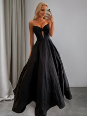 Sparkly Beaded Strapless Sweetheart Long Corset Prom Dress with Bow