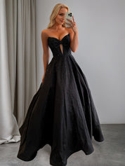 Sparkly Beaded Strapless Sweetheart Long Corset Prom Dress with Bow