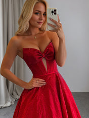 Sparkly Beaded Strapless Sweetheart Long Corset Prom Dress with Bow