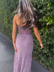 Strapless Sweetheart Sequins Bodycon Long Prom Dress with Beading