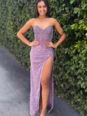 Strapless Sweetheart Sequins Bodycon Long Prom Dress with Beading