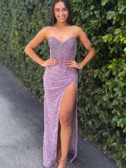 Strapless Sweetheart Sequins Bodycon Long Prom Dress with Beading