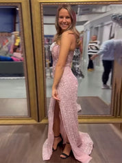 Strapless Sweetheart Sequins Bodycon Long Prom Dress with Beading