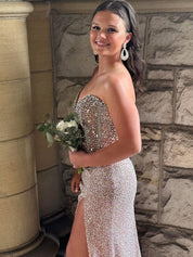 Strapless Sweetheart Sequins Bodycon Long Prom Dress with Beading
