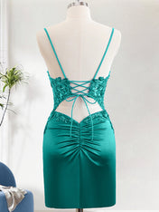 Sparkly Dark Green Sequin Tight Mini Dress With Lace Up Back