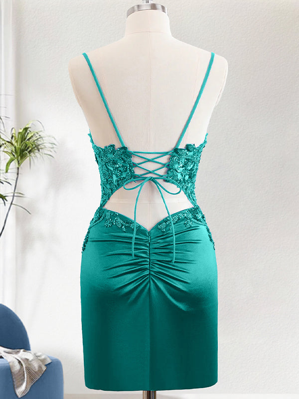Sparkly Dark Green Sequin Tight Mini Dress With Lace Up Back