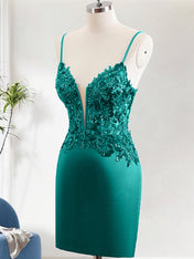 Sparkly Dark Green Sequin Tight Mini Dress With Lace Up Back