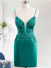 Sparkly Dark Green Sequin Tight Mini Dress With Lace Up Back