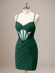 Sparkly Dark Green Tight Sequin Corset Homecoming Dress with Lace Up Back