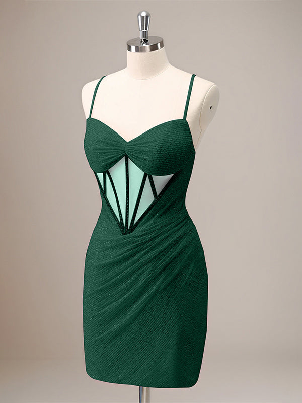 Sparkly Dark Green Tight Sequin Corset Homecoming Dress with Lace Up Back