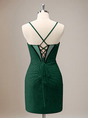 Sparkly Dark Green Tight Sequin Corset Homecoming Dress with Lace Up Back