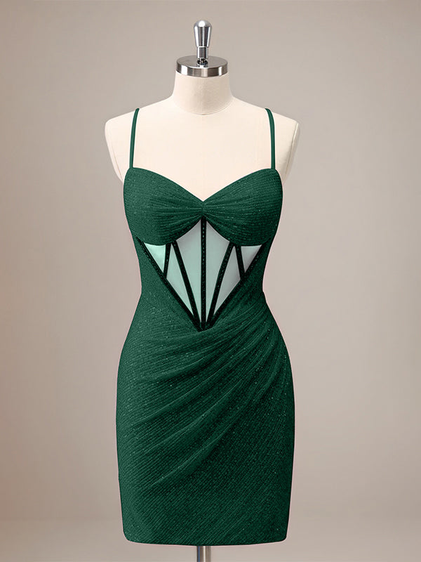 Sparkly Dark Green Tight Sequin Corset Homecoming Dress with Lace Up Back